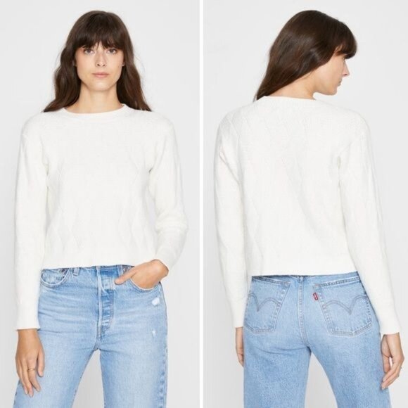 New Club Monaco Diamond Crew Neck Sweater in Blanc Size XL - Picture 1 of 9